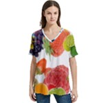 Fruits, Drip, Fruit, Paint, Spring V-Neck Split Shoulder Casual T-Shirt