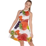 Fruits, Drip, Fruit, Paint, Spring Sleeveless Halter Neck A-Line Dress