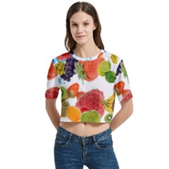 Women s Round Neck Short Sleeve Crop Top 