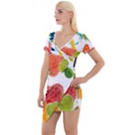 Fruits, Drip, Fruit, Paint, Spring Short Sleeve Asymmetric Mini Dress