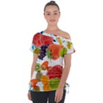 Fruits, Drip, Fruit, Paint, Spring Off Shoulder Tie-Up T-Shirt