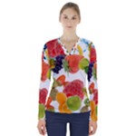 Fruits, Drip, Fruit, Paint, Spring V-Neck Long Sleeve Top