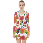 Fruits, Drip, Fruit, Paint, Spring V-neck Bodycon Long Sleeve Dress