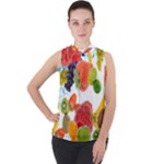 Fruits, Drip, Fruit, Paint, Spring Mock Neck Chiffon Sleeveless Top