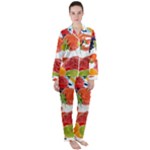 Fruits, Drip, Fruit, Paint, Spring Women s Long Sleeve Satin Pajamas Set	