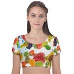 Fruits, Drip, Fruit, Paint, Spring Velvet Short Sleeve Crop Top 