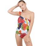 Fruits, Drip, Fruit, Paint, Spring Frilly One Shoulder Swimsuit