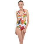 Fruits, Drip, Fruit, Paint, Spring Halter Front Plunge Swimsuit