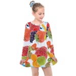 Fruits, Drip, Fruit, Paint, Spring Kids  Long Sleeve Dress