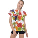 Fruits, Drip, Fruit, Paint, Spring Ruffle Collar Chiffon Blouse