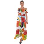 Fruits, Drip, Fruit, Paint, Spring Off Shoulder Open Front Chiffon Dress