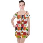 Fruits, Drip, Fruit, Paint, Spring Ruffle Cut Out Chiffon Playsuit