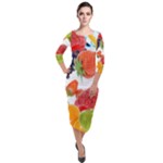 Fruits, Drip, Fruit, Paint, Spring Quarter Sleeve Midi Velour Bodycon Dress