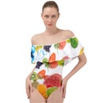 Fruits, Drip, Fruit, Paint, Spring Off Shoulder Velour Bodysuit 