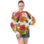 Fruits, Drip, Fruit, Paint, Spring High Neck Long Sleeve Chiffon Top