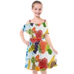 Fruits, Drip, Fruit, Paint, Spring Kids  Cut Out Shoulders Chiffon Dress