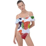 Fruits, Drip, Fruit, Paint, Spring Frill Detail One Piece Swimsuit