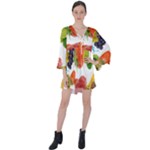 Fruits, Drip, Fruit, Paint, Spring V-Neck Flare Sleeve Mini Dress