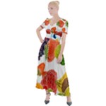 Fruits, Drip, Fruit, Paint, Spring Button Up Short Sleeve Maxi Dress