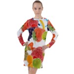 Fruits, Drip, Fruit, Paint, Spring Long Sleeve Hoodie Dress