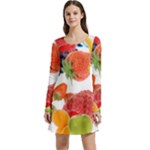 Fruits, Drip, Fruit, Paint, Spring Long Sleeve Velour Skater Dress