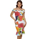 Fruits, Drip, Fruit, Paint, Spring Off Shoulder Ruffle Split Hem Bodycon Dress