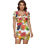 Fruits, Drip, Fruit, Paint, Spring Low Cut Cap Sleeve Mini Dress