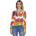 Fruits, Drip, Fruit, Paint, Spring Women s Long Sleeve Revers Collar Cropped Jacket