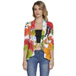 Fruits, Drip, Fruit, Paint, Spring Women s 3/4 Sleeve Ruffle Edge Open Front Jacket