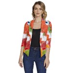 Fruits, Drip, Fruit, Paint, Spring Women s Draped Front 3/4 Sleeve Shawl Collar Jacket