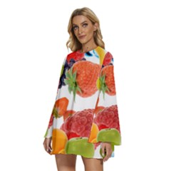 Round Neck Long Sleeve Bohemian Style Chiffon Mini Dress 