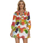 Fruits, Drip, Fruit, Paint, Spring V-Neck Placket Mini Dress