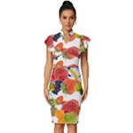 Fruits, Drip, Fruit, Paint, Spring Vintage Frill Sleeve V-Neck Bodycon Dress