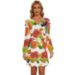 Fruits, Drip, Fruit, Paint, Spring Long Sleeve Waist Tie Ruffle Velvet Dress