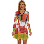 Fruits, Drip, Fruit, Paint, Spring Long Sleeve Deep V Mini Dress 