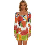 Fruits, Drip, Fruit, Paint, Spring Long Sleeve Square Neck Bodycon Velvet Dress