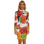 Fruits, Drip, Fruit, Paint, Spring Long Sleeve Shirt Collar Bodycon Dress