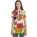 Fruits, Drip, Fruit, Paint, Spring Women s Zip Front V-Neck Short Sleeve Casual Top Pocket Shirt