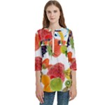 Fruits, Drip, Fruit, Paint, Spring Women s Zip Front V-Neck 3/4 Sleeve Casual Top Pocket Shirt