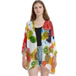 Fruits, Drip, Fruit, Paint, Spring Open Front 3/4 Sleeve Batwing Chiffon Cardigan Kimono