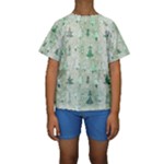 Green Christmas Trees, Cute, Doodle Kids  Short Sleeve Swimwear