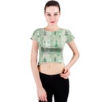 Green Christmas Trees, Cute, Doodle Crew Neck Crop Top