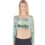 Green Christmas Trees, Cute, Doodle Long Sleeve Crop Top