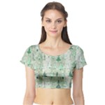 Green Christmas Trees, Cute, Doodle Short Sleeve Crop Top