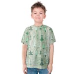 Green Christmas Trees, Cute, Doodle Kids  Cotton T-Shirt