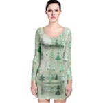 Green Christmas Trees, Cute, Doodle Long Sleeve Bodycon Dress