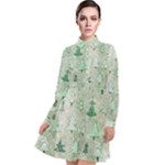 Green Christmas Trees, Cute, Doodle Long Sleeve Chiffon Shirt Dress