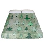 Green Christmas Trees, Cute, Doodle Fitted Sheet (Queen Size)