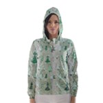 Green Christmas Trees, Cute, Doodle Women s Hooded Windbreaker