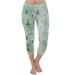 Green Christmas Trees, Cute, Doodle Capri Winter Leggings 